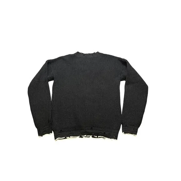 IRO Distressed Chunky Knit Crewneck Sweater‎ Black Medium Grunge Moto Cotton - Picture 6 of 8